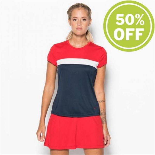 Camisetas Manga Corta Fila Mujer Azul Marino / Rojas - Tibeta Light Tennis Shirt - España 490257QRP